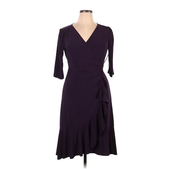 Kiyonna Dress Whimsy Style True Wrap Size 1X Purple Ruffle Hem Feminine Slimming - Picture 5 of 10